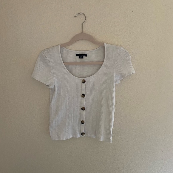 American Eagle Scoop Neck White Crop Top - Picture 1 of 4